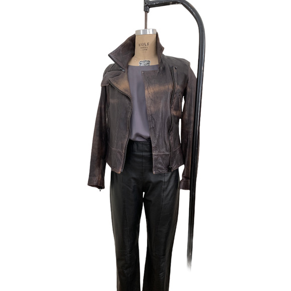ALLSAINTS Coat Fit Moto Jacket Brown Weathered Supple Leather - Picture 2 of 9